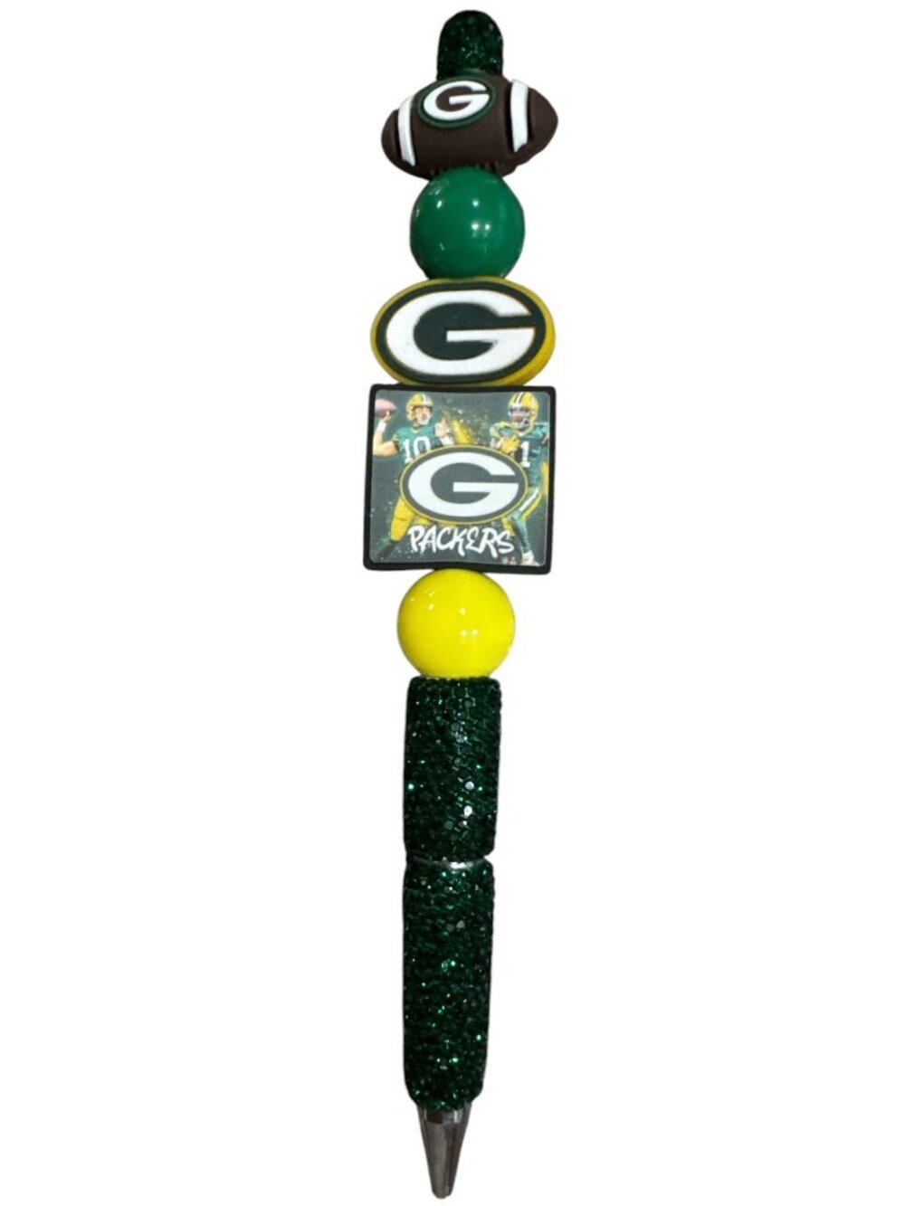 Green Bay Packers Glittery Ballpoint Pen With Decorative Accents & Team Logo